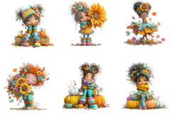 Whimsical Autumn Haevest Girl Clipart Product Image 5