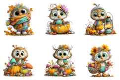 Whimsical Autumn Owl Clipart Product Image 2