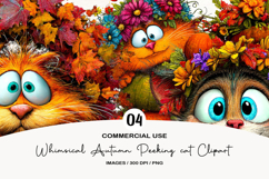 Whimsical Autumn Peeking cat Clipart Product Image 1
