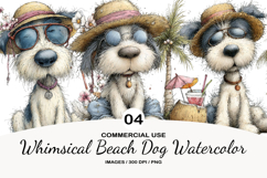 Whimsical Beach Dog Watercolor Clipart Product Image 1
