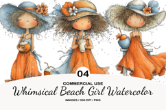 Whimsical Beach Girl Watercolor Clipart Product Image 1
