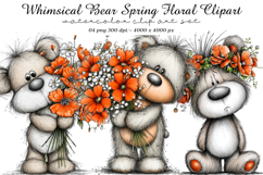 Whimsical Bear Spring Floral Clipart Product Image 1