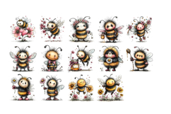 Whimsical Bee Clipart Sublimation PNG Product Image 4