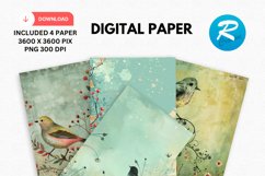 Whimsical Bird Digital Paper, Whimsical Bird Background Product Image 1