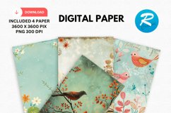 Whimsical Bird Digital Paper, Whimsical Bird Background Product Image 1