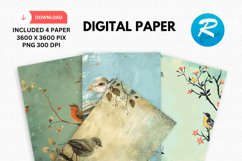 Whimsical Bird Digital Paper, Whimsical Bird Background Product Image 1