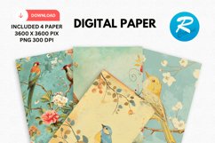 Whimsical Bird Digital Paper, Whimsical Bird Background Product Image 1