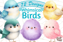 Pastel Bird PNG, Whimsical Bird Art, Fluffy Bird Clipart Product Image 1