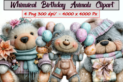 Whimsical Birthday Animals Clipart Product Image 1