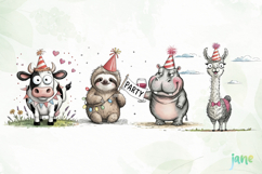 Whimsical Birthday Animals PNG Clipart Product Image 1