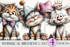 Whimsical Birthday Cats Clipart Product Image 1