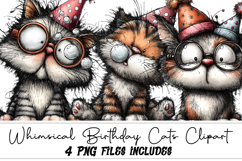 Whimsical Birthday Cats Clipart Product Image 1