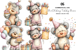 Whimsical Birthday Teddy Bear Clipart Product Image 1