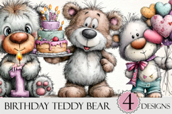 Whimsical Birthday Teddy Bear Clipart Product Image 1