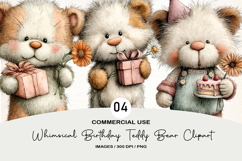 Whimsical Birthday Teddy Bear Clipart Product Image 1