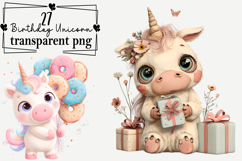 Whimsical Birthday Unicorn Clipart PNG Watercolor Product Image 1