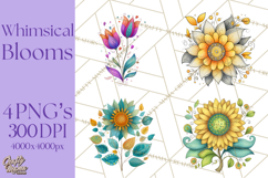 Whimsical Flower Doodle Clipart Cute Sketchy PNG Product Image 1