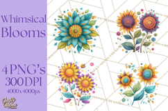 Whimsical Flower Doodle Clipart Cute Sketchy PNG Product Image 1