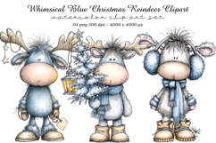 Whimsical Blue Christmas Reindeer Clipart Product Image 1
