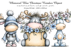 Whimsical Blue Christmas Reindeer Clipart Product Image 1