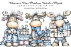 Whimsical Blue Christmas Reindeer Clipart Product Image 1