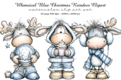Whimsical Blue Christmas Reindeer Clipart Product Image 1