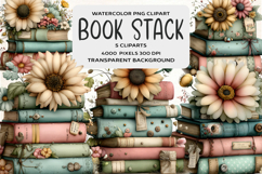 Whimsical Book Stack With Sunflower Clipart Product Image 1