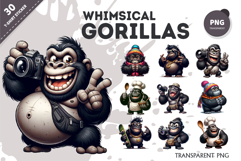 Whimsical cartoon gorillas 02. T-Shirt, PNG. Product Image 1