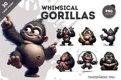 Whimsical cartoon gorillas 03. T-Shirt, PNG. Product Image 1