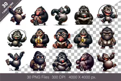 Whimsical cartoon gorillas 03. T-Shirt, PNG. Product Image 3