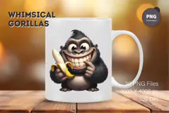 Whimsical cartoon gorillas 03. T-Shirt, PNG. Product Image 4