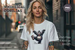Whimsical cartoon gorillas 03. T-Shirt, PNG. Product Image 5