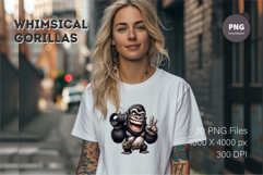 Whimsical cartoon gorillas 02. T-Shirt, PNG. Product Image 5