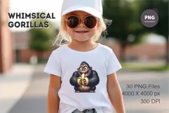 Whimsical cartoon gorillas 03. T-Shirt, PNG. Product Image 6