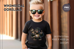 Whimsical cartoon gorillas 02. T-Shirt, PNG. Product Image 7