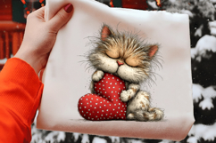Whimsical Cat Holding Heart Valentine PNG Product Image 2