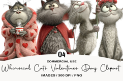 Whimsical Cats Valentines Day Clipart Product Image 1