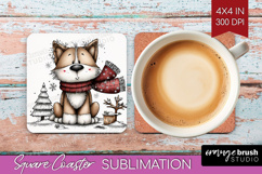 Whimsical Christmas Square Coaster - Cute Animal Coaster PNG Product Image 1