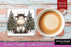 Whimsical Christmas Square Coaster - Cute Animal Coaster PNG Product Image 1