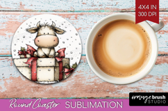 Whimsical Christmas Round Coaster - Cute Animal Coaster PNG Product Image 1