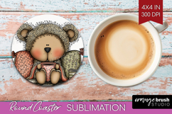 Whimsical Christmas Round Coaster - Cute Animal Coaster PNG Product Image 1