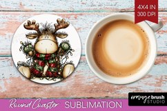 Whimsical Christmas Round Coaster - Cute Animal Coaster PNG Product Image 1