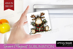 Whimsical Christmas Magnet Sublimation - Cute Animal Square Product Image 1