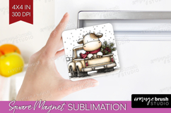 Whimsical Christmas Magnet Sublimation - Cute Animal Square Product Image 1