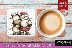 Whimsical Christmas Square Coaster - Cute Animal Coaster PNG Product Image 1