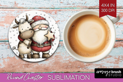 Whimsical Christmas Round Coaster - Cute Animal Coaster PNG Product Image 1