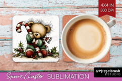 Whimsical Christmas Square Coaster - Cute Animal Coaster PNG Product Image 1