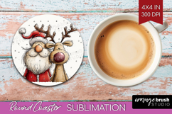 Whimsical Christmas Round Coaster - Cute Animal Coaster PNG Product Image 1