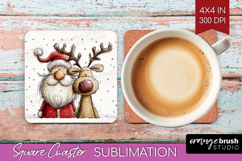 Whimsical Christmas Square Coaster - Cute Animal Coaster PNG Product Image 1