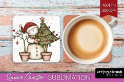Whimsical Christmas Square Coaster - Cute Animal Coaster PNG Product Image 1